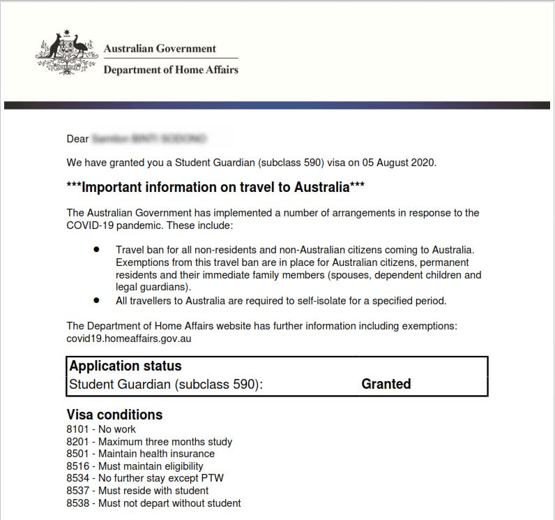 Australia guardian visa grant letter