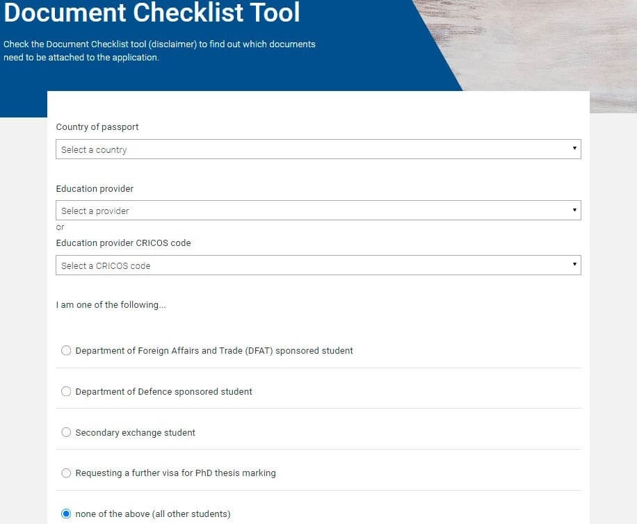 Australian student visa requirements tool